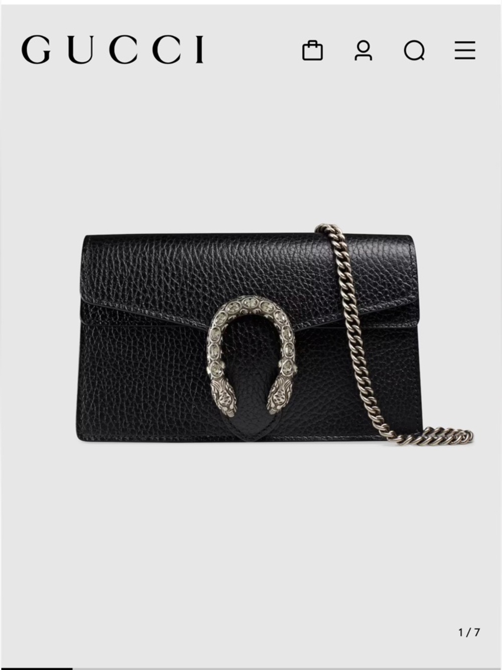 Gucci Dionysus Mini Black Leather Crossbody with Silver Hardware